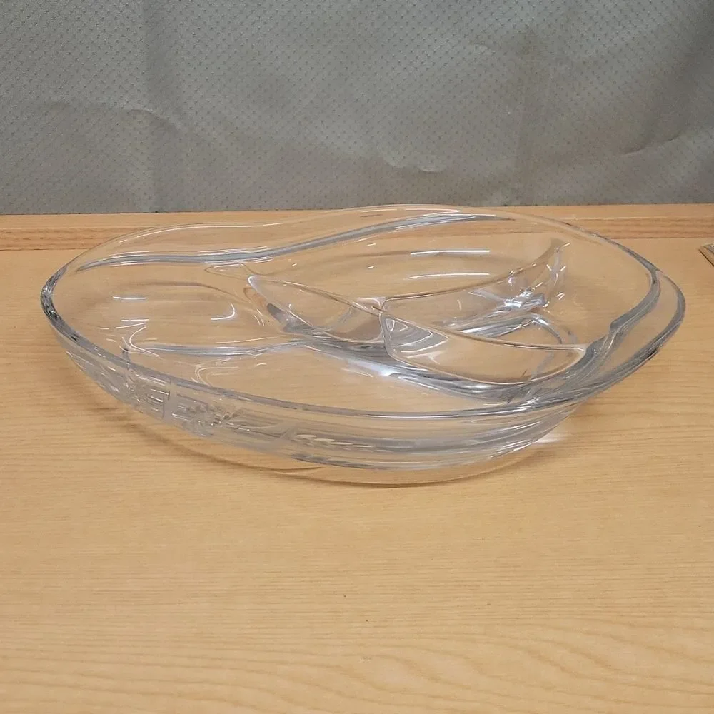 Beautiful Vintage Fostoria Crystal Freeform Wheat Etched Divided Relish Dish‎